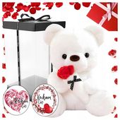 BIAŁY MIŚ PLUSZAK MASKOTKA PLUSZOWY WALENTYNKI 32CM CZERWONA RÓŻA GRATIS