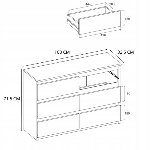 KOMODA BIAŁA z 6 SZUFLADAMI 100 CM POJEMNA NOWOCZESNA SZAFKA DO SALONU na Arena.pl