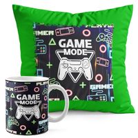 ZESTAW KUBEK + PODUSZKA ZIELONA - GAMER GAMEPAD GAMBLING GRY