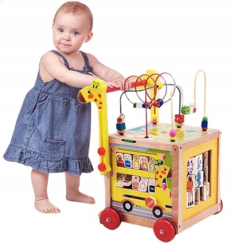 DUŻY DREWNIANY CHODZIK PCHACZ KOSTKA EDUKACYJNA 7w1 MONTESSORI + MULA na Arena.pl