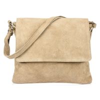 VERA PELLE torebka zamszowa listonoszka z klapą i paskiem V480 beżowa