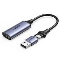 adapter przejściówka hdmi (żeński) - usb-a / usb-c (męski) - szary
