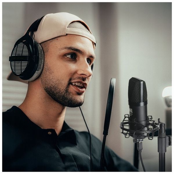 MIKROFON POJEMNOŚCIOWY USB + STATYW UCHWYT POP FILTR KOSZ DNA PODCAST 700 zdjęcie 8