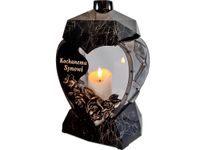 SYN SYNOWI ZNICZ SERCE MAŁE CZARNO ZŁOTY MARMUR+ŚWIECA LED BIAŁA