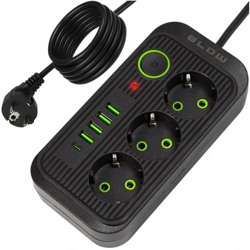 PRZEDŁUŻACZ LISTWA ZASILAJĄCA WŁĄCZNIK 4x USB 3 GNIAZDA 5m USB TYP-C na Arena.pl
