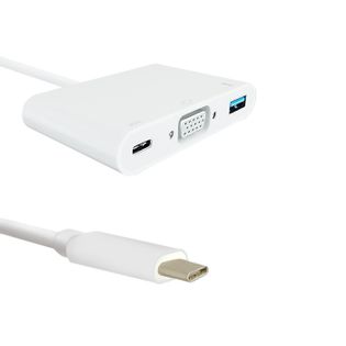 Qoltec Adapter USB 3.1 Typ C męski | VGA żeński + USB 3.0 A żeński + USB 3.1 Typ C żeński PD | 0.19m