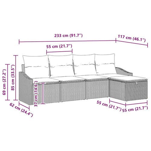 Zestaw Sof na Ogród 5 pcs Beżowy 233 x 117 x 85 cm Polirattan na Arena.pl
