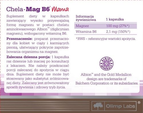 OLIMP Chela-Mag B6 Mama magnez i witamina B6 Suplement diety 30 kapsułek na Arena.pl