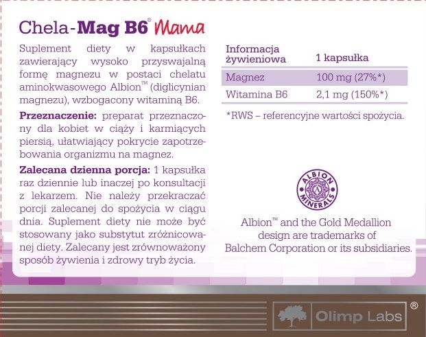 OLIMP Chela-Mag B6 Mama magnez i witamina B6 Suplement diety 30 kapsułek zdjęcie 8