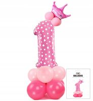 ZESTAW BALONÓW STOJĄCY RÓŻOWY Z CYFRĄ 1 NA PRZYJĘCIE URODZINOWE DEKORACJA