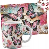 ZESTAW KUBEK + PUZZLE 110EL - MOTYL MOTYLE ROBAK SKRZYDŁA WIOSNA KWIATY