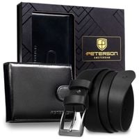 zestaw prezentowy: skórzany portfel męski w czarnym kolorze z systemem rfid