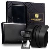 zestaw prezentowy: skórzany portfel męski w czarnym kolorze z systemem rfid