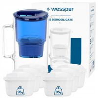 Dzbanek filtrujący szklany Wessper D2 Borosilicate 3l niebieski + 7x filtr