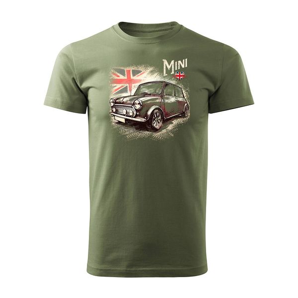 Koszulka z samochodem Mini Morris Mini Cooper kolekcjonerska męska khaki REGULAR M zdjęcie 1