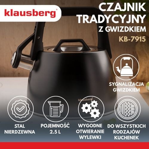czajnik stalowy z gwizdkiem 2,5l klausberg kb-7915 na Arena.pl