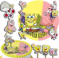 ZESTAW OPŁATEK NA TORT 20CM + TOPPERY PAPIEROWE - SPONGEBOB + IMIĘ 15CM 18