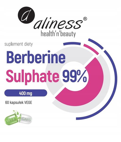 Aliness BERBERYNA 400 mg Berberine Sulphate 99% 60 Vege caps Glukoza cukier zdjęcie 2