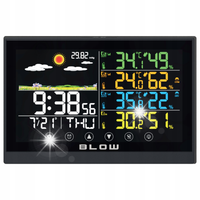 STACJA POGODOWA POGODY METEO TERMOMETR HIGROMETR ZEGAR BUDZIK + 3x CZUJNIK