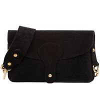 VERA PELLE torebka damska zamszowa listonoszka z paskiem V705 czarna