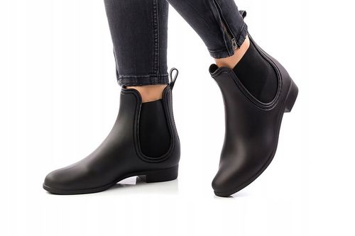 Kalosze damskie krótkie czarne matowe z gumką sztyblety meliski na Arena.pl