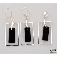 SREBRNY KOMPLET PROSTOKĄTY Z ONYKSAMI PRÓBA SREBRA 925