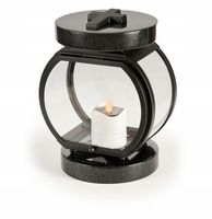 Lampion nagrobny okrągły czarny stal +granit