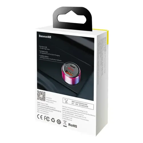 ładowarka samochodowa baseus magic usb + usb-c qc 4.0  pd 45w (czerwono na Arena.pl