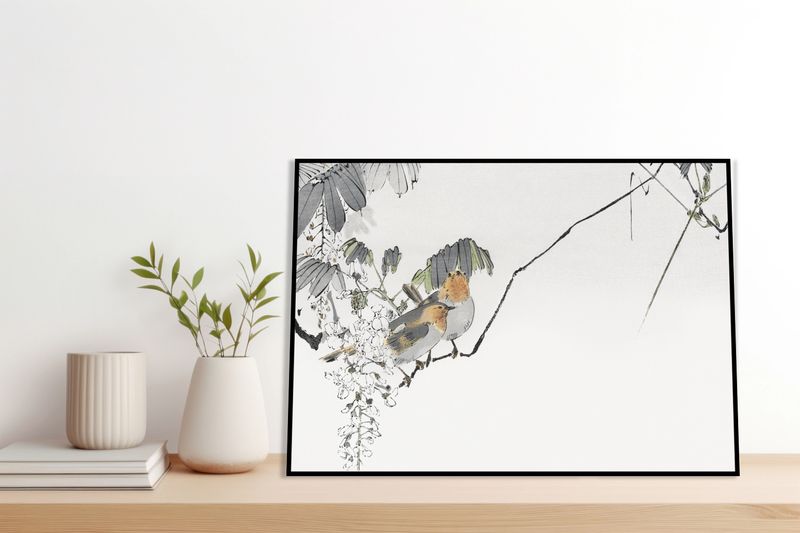 Plakat 60x40cm Two Sparrows, Seitei Japoński Vintage zdjęcie 6