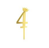 Topper na tort cyfra "4" z koroną złoty lustrzany efekt 11cm