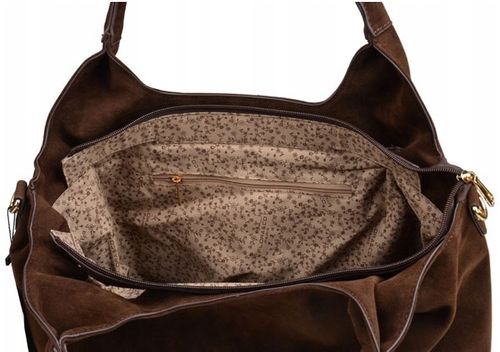 Torebka Flora&Co czekoladowa SHOPPER eco zamsz z brelokiem pompon na Arena.pl