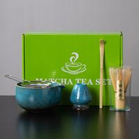 Zestaw prezentowy do herbaty matcha czarka miotełka podstawka łyżeczka Blue