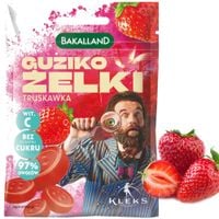 BAKALLAND GUZIKO ŻELKI TRUSKAWKOWE Truskawka 34g BEZ CUKRU +Wit.C PAN KLEKS