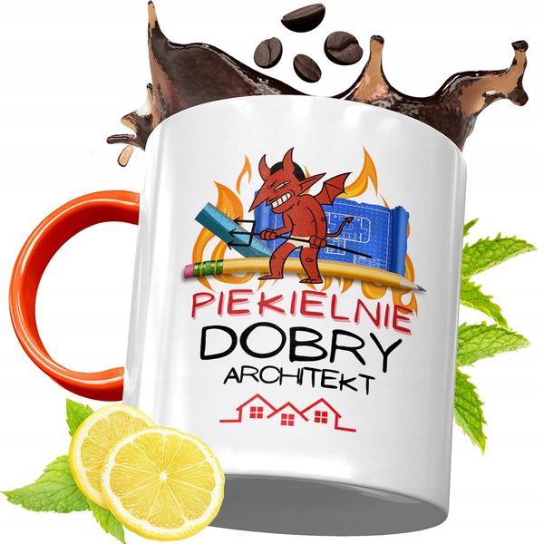 Kubek Pomarańczowy Dla Architekta Prezent Z Nadrukiem Ze Zdjęciem zdjęcie 1