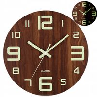 Zegar Ścienny Świecący w ciemności Drewniany Okrągły Ciche Kwarc LOFT 20CM