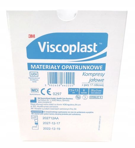 20SZT VISCOPLAST KOMPRESY JAŁOWE Z GAZY 7,5X7,5 CM 3 SZT. na Arena.pl