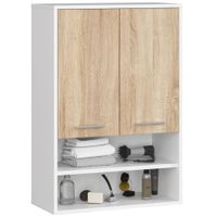 Szafka wisząca łazienkowa FIN 64 cm 2 drzwi 4 półki otwarta - biała sonoma
