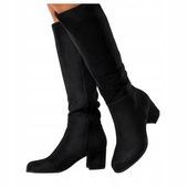 KOZAKI Czarne Damskie WYGODNE Obcas Słupek KLASYCZNE Modne Zamszowe r