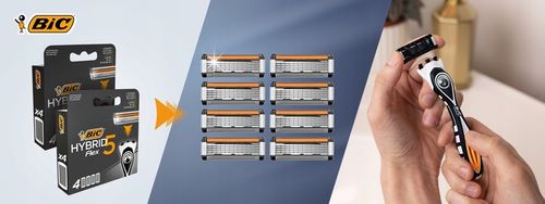 BIC HYBRID 5 FLEX WKŁADY DO MASZYNEK OSTRZA NOŻYKI ZESTAW BLISTER x8 na Arena.pl