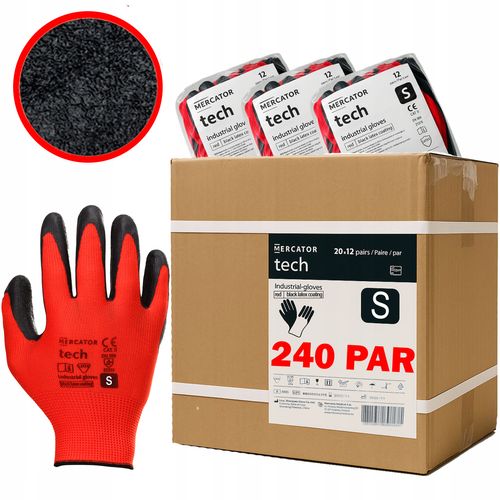 Rękawice Robocze MERCATOR Tech Red+Black Latex - S - 240 Par na Arena.pl