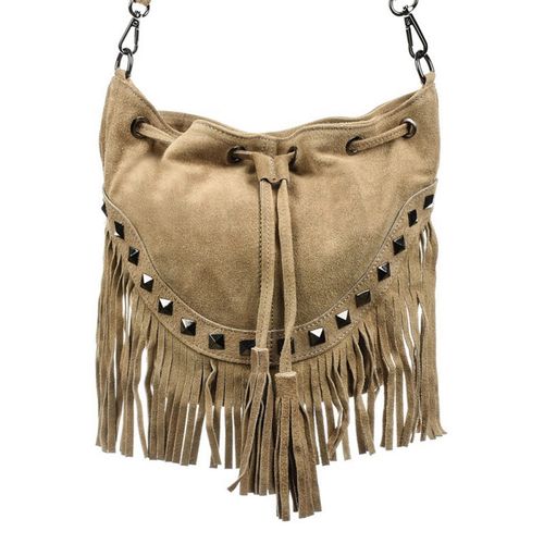 VERA PELLE torebka zamszowa listonoszka boho z ćwiekami V418 c.fioletowa na Arena.pl