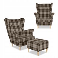 Fotel uszak Winston z podnóżkiem pufą Family Meble krata brązowa
