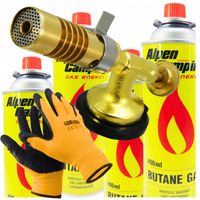 PALNIK GAZOWY MOSIĘŻNY ZESTAW 4 X GAZ SPAWALNICZY LUTOWNICA + RĘKAWICZKI 10