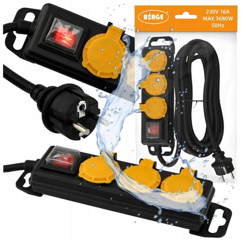 Przedłużacz Listwa Zasilająca 3 Gniazda 5m Wodoszczelny Z Wyłącznikiem IP44 na Arena.pl