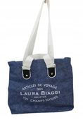 Laura Biaggi - sportowa torebka shopper ciemny niebieski jeans nadruk JS157