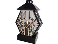 ZNICZ LAMPION NA GRÓB DMT DUŻY RTN RAMA SERCE ZŁOTO+ŚWIECA LED CZARNA