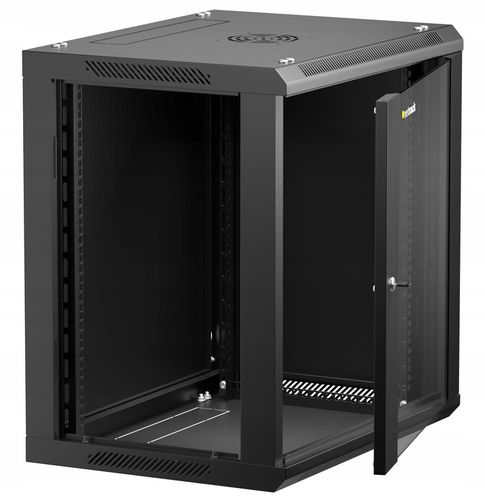 Szafa wisząca RACK 19" 12U, 450mm, Netrack F-Line, czarna, drzwi szklane, na Arena.pl