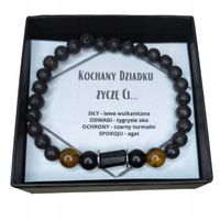 BRANSOLETKA Z KAMIENI NATURALNYCH DZIEŃ DZIADKA TURMALIN LAWA TYGRYSIE OKO