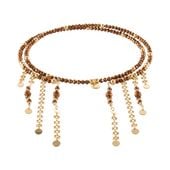 choker z czekoladowych koralików i złotych kulek, z wiszącymi łańcuszkami