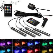Oświetlenie wnętrza samochodu taśma LED RGB pilot, dźwięk